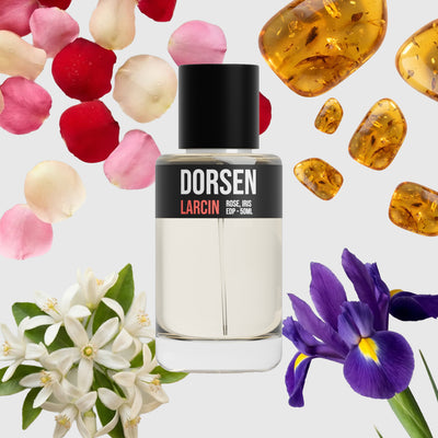 Dorsen scent notes — tuberose, white florals, jasmine, musk, amberwood — Larcin