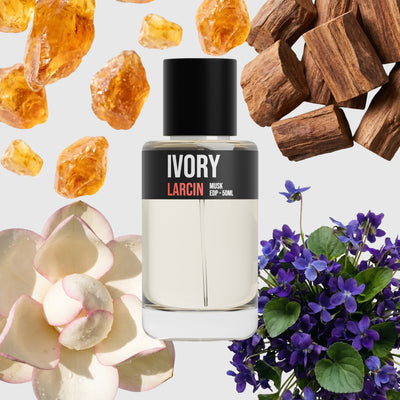 Ivory scent notes — ambrette, violet, magnolia, sandalwood, cedar, musk — Larcin
