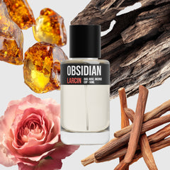 Obsidian scent notes — saffron, smoky oud, rose, amber, leather — Larcin