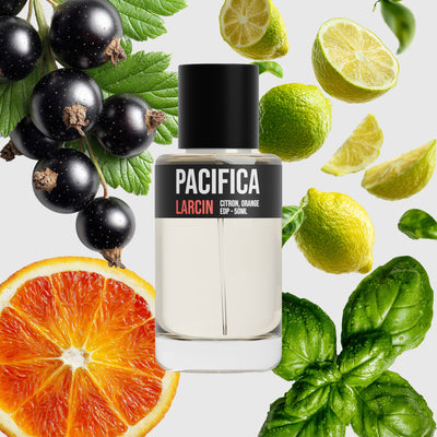 Pacifica scent notes — mint, lemon, blackcurrant, fig, musk — Larcin