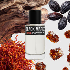 Black Market scent notes — spiced tonka, oud, amber, rose — Larcin