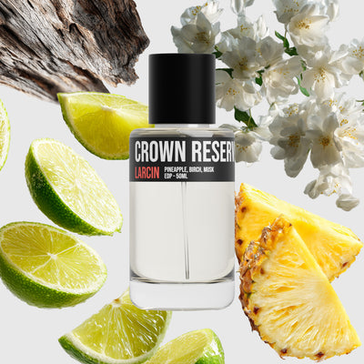 Crown Reserve scent notes — pineapple, blackcurrant, smoky birch, oakmoss, musk — Larcin