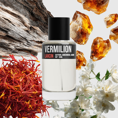 Vermilion scent notes — saffron, ambergris, cedar — Larcin